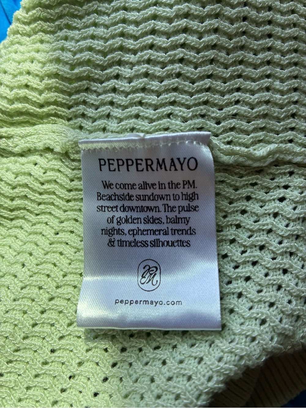 Peppermayo Bowen Mint Ruffle Tie Front Off Shoulder Knit Top size XS/S - Picture 7 of 9